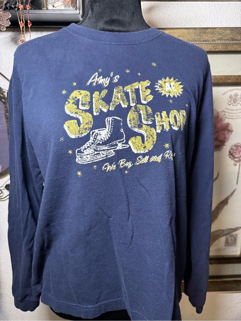 Vintage American Eagle Amy's Skate Shop Graphic Long Sleeve Shirt •XL• Navy Blue
